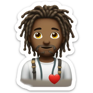 Guy with dreads holding a heart sticker