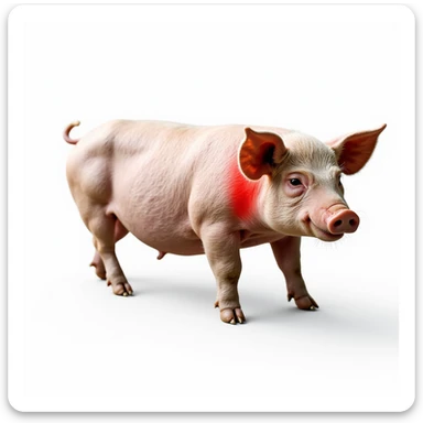 realistic pig isolated on white background, thyroid area highlighted in red visible on neck, clear anatomical details, hyperrealism, 4K quality sticker