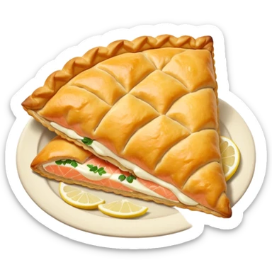 Karelian pasty with cream on top finnish with cream on top and salmon and lemon sticker