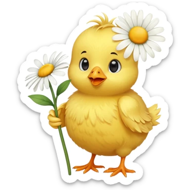 Pollito feliz con flor sticker