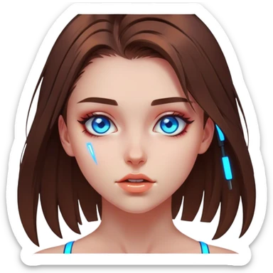 Neon cyberpunk style 
girl with brown hair and blue eyes 
falls sticker