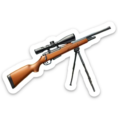 Icon for Hunting Tourism: hunting rifle, surrounded by nature elements like trees, mountains, and wildlife tracks. The icon should represent the adventure and exploration of hunting tourism. Transparent background. sticker