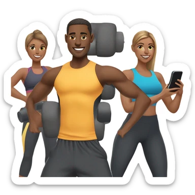 friends work out with smartphone showing charts sticker