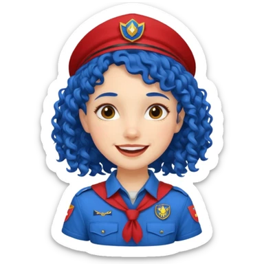 scout girl with red scout uniform, blue curly haired sticker