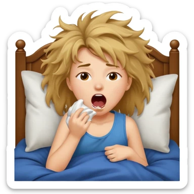 A girl waking up in bed sticker