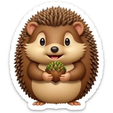 A round hedgehog with a small fuzzy beard puff under its nose, smiling shyly while holding a tiny acorn.



















 sticker