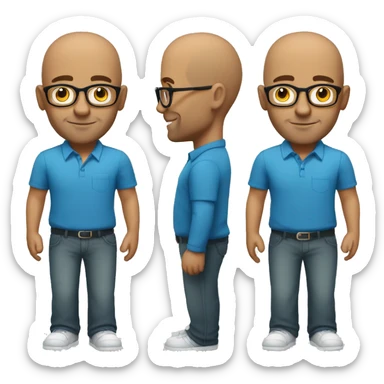 brazilian guy, 40 years old, bald, usng glasses and blue shirt sticker