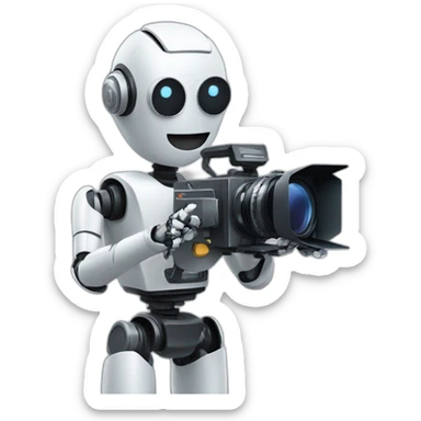 robot director holding a photo camera sticker