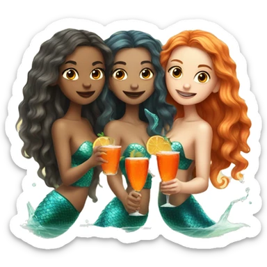 Three beautiful mermaids (light skin) drinking aperol sticker