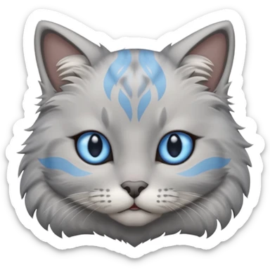 a gray cat with blue eyes on its FOREHEAD sticker