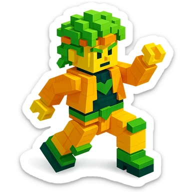 Dio Brando from JoJo's Bizarre Adventure Season 3, as a LEGO minifigure, dramatic pose, blocky LEGO details, bold colors sticker