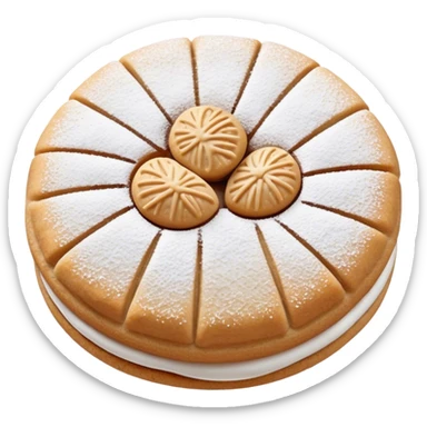 Ma'amoul Cinematic Realistic Ma'amoul Dessert Emoji, depicted as one or two delicate, date-filled cookies lightly dusted with powdered sugar, rendered with intricate textures and warm, inviting lighting. sticker