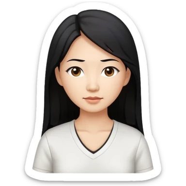 asian mom with long black hair and big brown eyes emoji in a white v neck shirt sticker