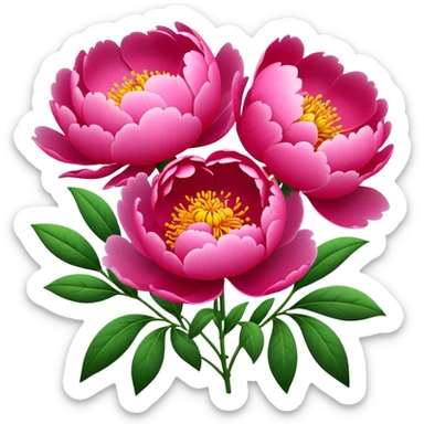 Luoyang Peony Festival colorful flowers park, simplified emoji style with bold outlines and bright colors, cartoon style blooming pink and red peonies sticker