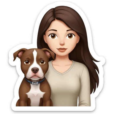 girl with dark brown long hair with her pitbull dog brown and white sticker