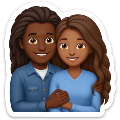 dark skin girlfriend hugs brown skin boyfriend with long hair  sticker