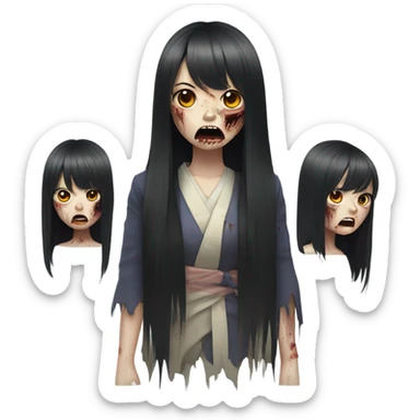 Zombie japanese girl with black hair and bangs sticker