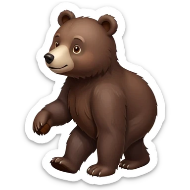 Minimalist darker brown bear walking on four paws, realistic features, deep chocolate brown fur sticker