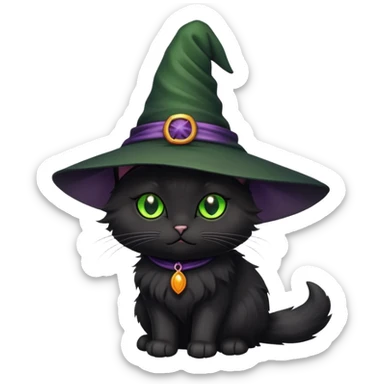 A black kitty with a wich hat sticker