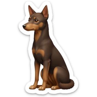 cinematic-[australian kelpie]-realistic-full-body-sitting-emoji,-tail-resting-loosely-beside-its-paws,-head-tilted-dramatically, -sleek-[Brown and tan]-fur,-simplified-yet-realistic-focused-features,-highly-detailed,-glowing-with-an-almost-sarcastic-glow sticker