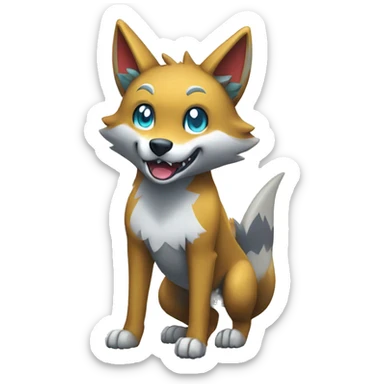 Shiny Colorful Wolf-Pokémon with a shark tail and a shark fin on back Full Body sticker