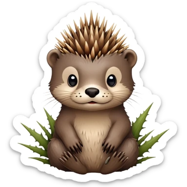 really cute confused otter face with asymmetric spiky thorny wooden bramble wrapped on the top of its head only, no leaves sticker