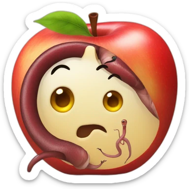 apple with an earthworm sticker