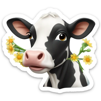 Baby cow eating flowers sticker