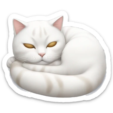 A white curled up cat napping sticker