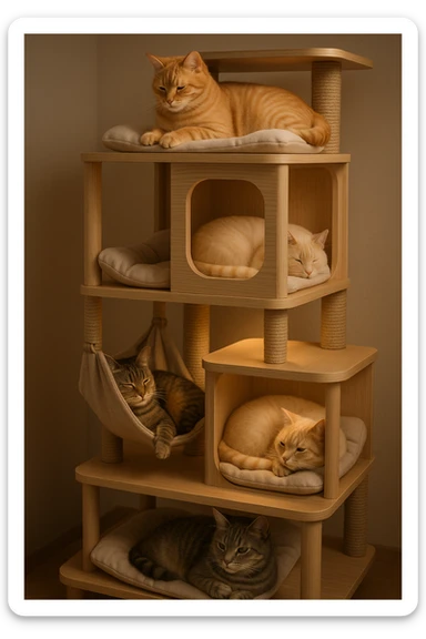 cats relaxing in a vertical playhouse sticker