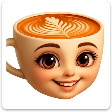 Edita la imagen para que el personaje de la taza de café  MANTENGA exactamente su estilo original,  y colores según la imagen de referencia. ELIMINA FONDO PARA QUE QUEDE TIPO EMOJI NO DBE TENER CUELLO. sticker