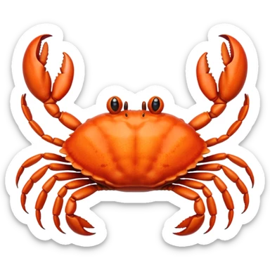 A high-resolution digital illustration of a crab, semi-realistic style. The crab is shown head on with a big smile  sticker