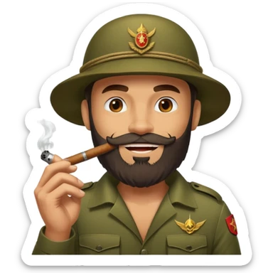 brauny bearded cool jungle commando smoking a cigar with a grin sticker