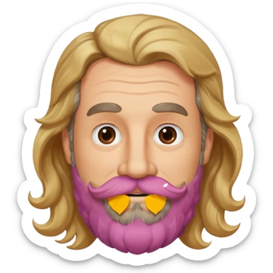 MID AGE MAN WITH LONG BLOND & bROWN WAVY HAIR; AND BROWN & GREY MOUSTACH AND BEARD, HAPPY EYES, ROSEY CHEEKS sticker