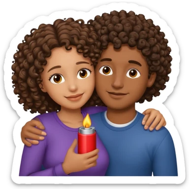 cuddling couple, male with lighter skin , deep brownskin girl with curly hair sticker