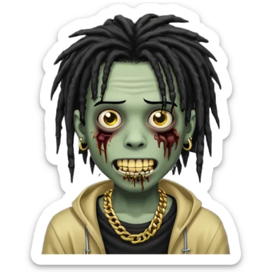 zombie emo black boy emoji with black dreads and gold grillz sticker
