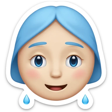 Pleading Face emoji, smiling with closed eyes and two large blue tears—iOS style. sticker