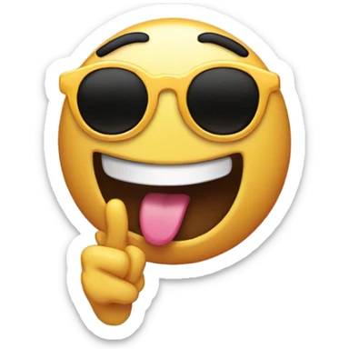 Smiling emoji with sunglasses that’s crying that’s throwing up a peace sign sticker