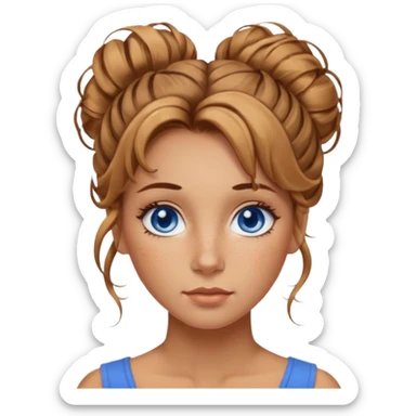 Attractive Woman with tan skin, wide face, freckles, messy updo hairstyle, and blue eyes sticker