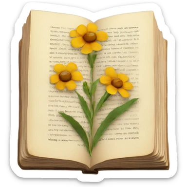 book with some pressed flowers on the pages realistic flowers pressing sticker