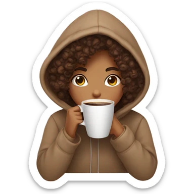 curly hair girl drinking coffee with a cozy hoodie on  sticker