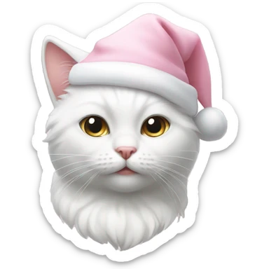 White cat with pastel pink Santa hat with bow  sticker