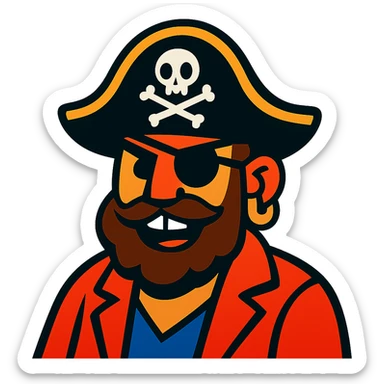 cartoonish pirate with eyepatch and hat sticker