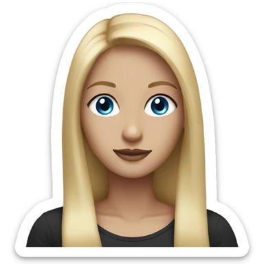 beautiful woman, long straight blonde hair, blue eyes, black t shirt sticker