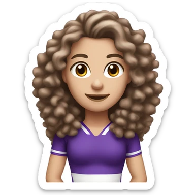 Caucasian cheerleader with long brown curly hair and purple Pom-poms sticker