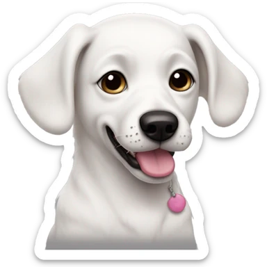 White dog with black ears, black nose, saggy pink eyes sticker