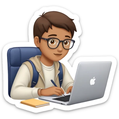 student studying with laptop computer sticker