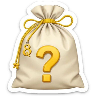 tied bag printed with q&a overstuffed with yellow question marks sticker