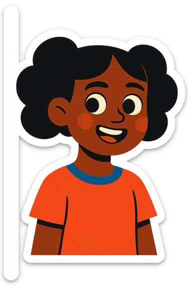 dark skin girl with black hair, modern illustration style, no background sticker