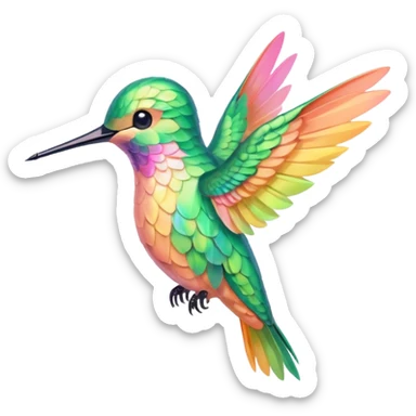 peach pink and yellow-green, mint humming bird sticker
